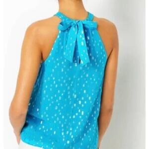 M Lilly Pulitzer Blue Gold Metallic Rory Halter Top